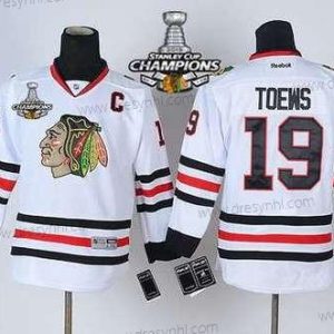 Chicago Blackhawks #19 Janathan Toews Bílý dres W/2015 Stanley Cup Champion Patch – Dětské