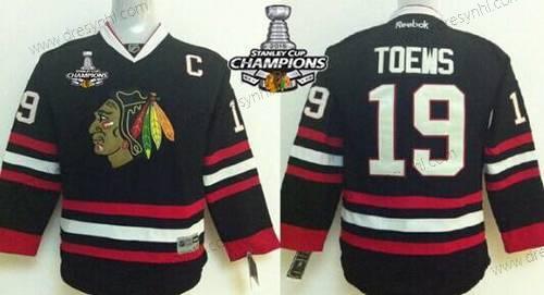 Chicago Blackhawks #19 Janathan Toews Černá dres W/2015 Stanley Cup Champion Patch – Dětské