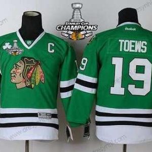 Chicago Blackhawks #19 Janathan Toews Zelená dres W/2015 Stanley Cup Champion Patch – Dětské