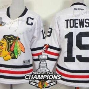 Chicago Blackhawks #19 Jonathan Toews 2015 Zimní Klasický Bílý dres W/2015 Stanley Cup Champion Patch – Dámské