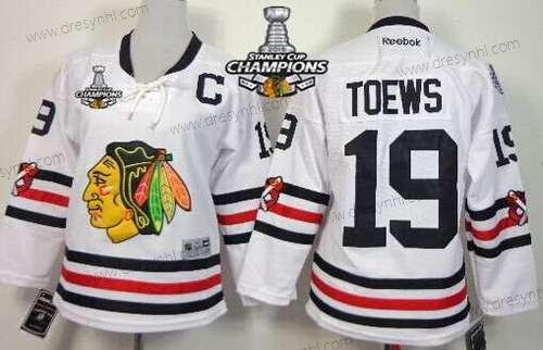 Chicago Blackhawks #19 Jonathan Toews 2015 Zimní Klasický Bílý dres W/2015 Stanley Cup Champion Patch – Dětské