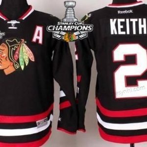 Chicago Blackhawks #2 Duncan Keith 2014 Stadium Series Černá dres W/2015 Stanley Cup Champion Patch – Dětské