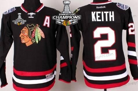 Chicago Blackhawks #2 Duncan Keith 2014 Stadium Series Černá dres W/2015 Stanley Cup Champion Patch – Dětské