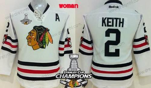 Chicago Blackhawks #2 Duncan Keith 2015 Zimní Klasický Bílý dres W/2015 Stanley Cup Champion Patch – Dámské