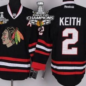 Chicago Blackhawks #2 Duncan Keith Černá dres W/2015 Stanley Cup Champion Patch – Dětské