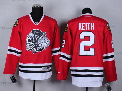 Chicago Blackhawks #2 Duncan Keith Červené With Černá Skulls dres – Pánské