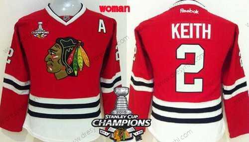 Chicago Blackhawks #2 Duncan Keith Červené dres W/2015 Stanley Cup Champion Patch – Dámské