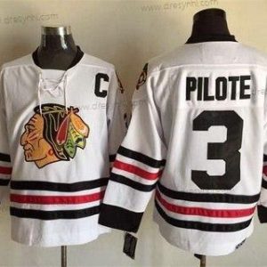 Chicago Blackhawks #3 Pierre Pilote Bílý CCM Vintage dres – Pánské