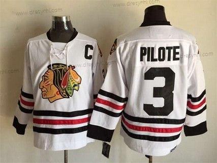 Chicago Blackhawks #3 Pierre Pilote Bílý CCM Vintage dres – Pánské