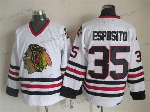 Chicago Blackhawks #35 Tony Esposito Bílý CCM Vintage dres – Pánské