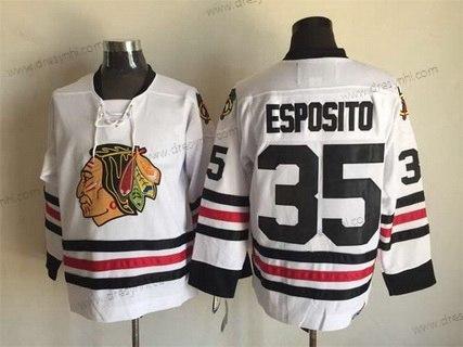 Chicago Blackhawks #35 Tony Esposito Bílý CCM Vintage dres Verze 2 – Pánské