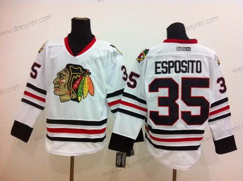 Chicago Blackhawks #35 Tony Esposito Bílý Retro CCM dres – Pánské