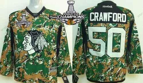 Chicago Blackhawks #50 Corey Crawford 2014 Camo dres W/2015 Stanley Cup Champion Patch – Dětské