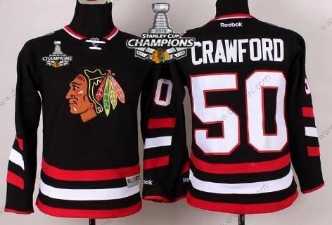 Chicago Blackhawks #50 Corey Crawford 2014 Stadium Series Černá dres W/2015 Stanley Cup Champion Patch – Dětské