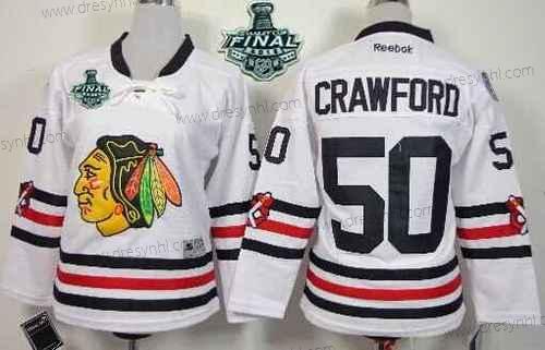 Chicago Blackhawks #50 Corey Crawford 2015 Stanley Cup 2015 Zimní Klasický Bílý dres – Juniorské