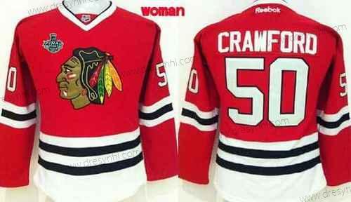 Chicago Blackhawks #50 Corey Crawford 2015 Stanley Cup Červené dres – Dámské