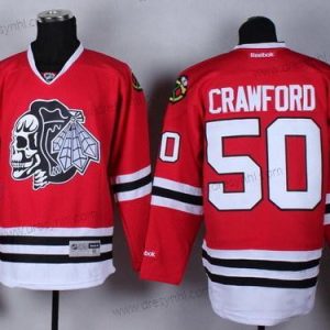 Chicago Blackhawks #50 Corey Crawford Červené With Černá Skulls dres – Pánské