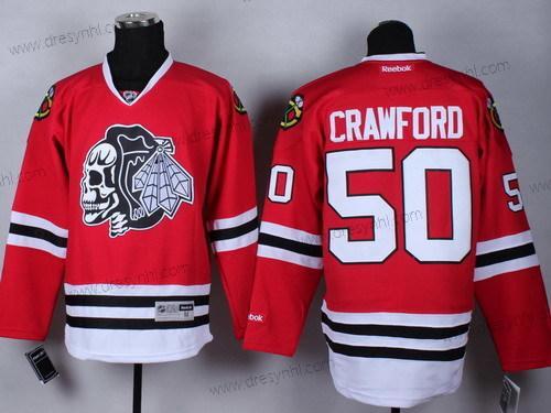 Chicago Blackhawks #50 Corey Crawford Červené With Černá Skulls dres – Pánské