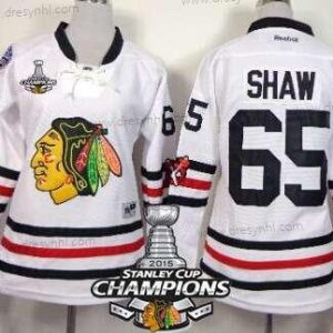 Chicago Blackhawks #65 Andrew Shaw 2015 Zimní Klasický Bílý dres W/2015 Stanley Cup Champion Patch – Dámské