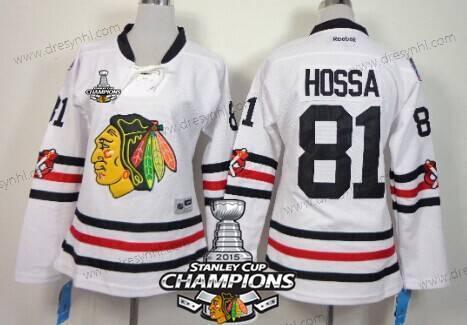 Chicago Blackhawks #81 Marian Hossa 2015 Zimní Klasický Bílý dres W/2015 Stanley Cup Champion Patch – Dámské