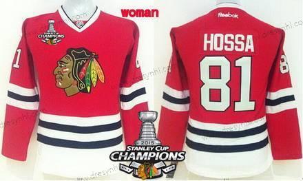 Chicago Blackhawks #81 Marian Hossa Červené dres W/2015 Stanley Cup Champion Patch – Dámské