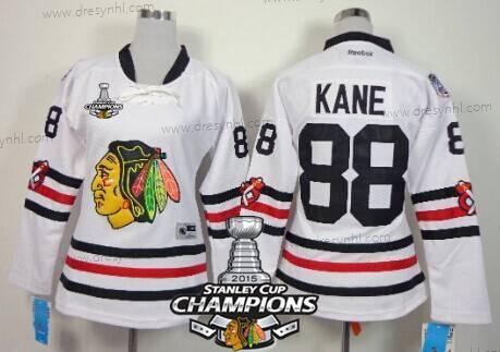 Chicago Blackhawks #88 Patrick Kane 2015 Zimní Klasický Bílý dres W/2015 Stanley Cup Champion Patch – Dámské