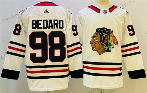 Chicago Blackhawks #98 Connor Bedard Bílý Černá Sešitý dres – Pánské