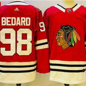 Chicago Blackhawks #98 Connor Bedard Červené Černá Sešitý dres – Juniorské