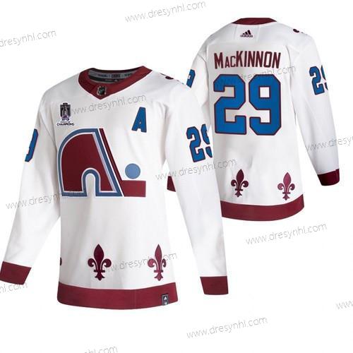 Colorado Avalanche #29 Nathan Mackinnon 2022 Bílý Stanley Cup Champions Patch Sešitý dres – Pánské