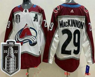 Colorado Avalanche #29 Nathan Mackinnon Bílý 2022 Stanley Cup Sešitý dres – Pánské