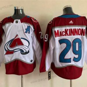 Colorado Avalanche #29 Nathan Mackinnon With A Ptach Bílý Sešitý dres – Pánské