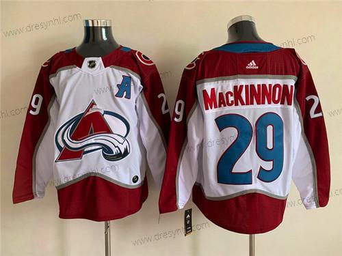 Colorado Avalanche #29 Nathan Mackinnon With A Ptach Bílý Sešitý dres – Pánské