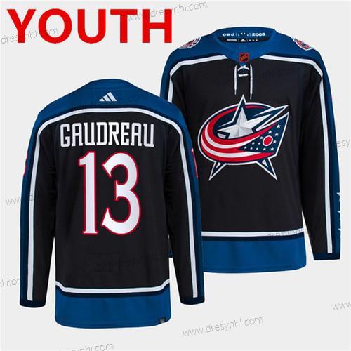 Columbus Blue Jackets #13 Johnny Gaudreau Námořnictvo 2022 Obrácený Retro Sešitý dres – Juniorské