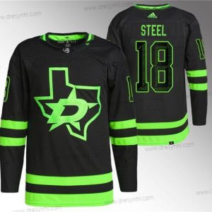 Dallas Stars #18 Sam Steel Černá Sešitý dres – Pánské