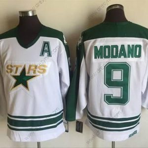 Dallas Stars #9 Mike Modano 1993 Bílý CCM Sešitý Vintage Hokejový dres – Pánské