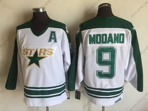 Dallas Stars #9 Mike Modano 1993 Bílý CCM Sešitý Vintage Hokejový dres – Pánské