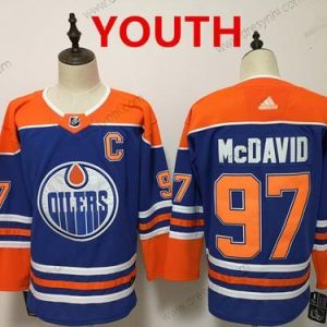 Edmonton Oilers #97 Connor Mcdavid Royal Modrý With Oranžová Domácí dres Hokejový Sešitý NHL dres – Juniorské