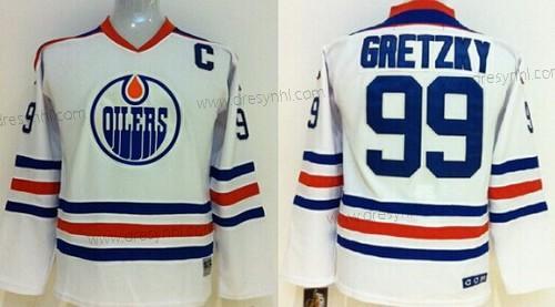 Edmonton Oilers #99 Wayne Gretzky Bílý Retro CCM dres – Dětské