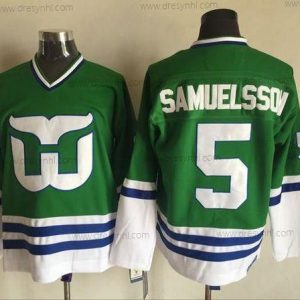 Hartford Whalers #5 Ulf Samuelsson Zelená CCM Retro Sešitý NHL dres – Pánské