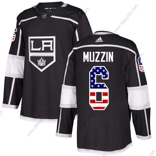 Los Angeles Kings #6 Jake Muzzin Černá Domácí dres Autentické USA Flag Sešitý NHL dres – Juniorské