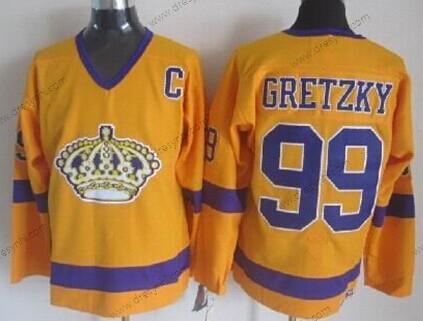 Los Angeles Kings #99 Wayne Gretzky Žlutá Retro CCM dres – Pánské