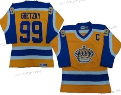 Los Angeles Kings #99 Wayne Gretzky Žlutá With Nachový Retro CCM dres – Pánské