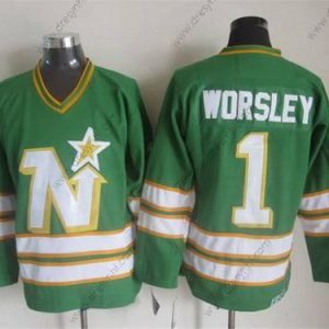 Minnesota North Dallas Stars #1 Gump Worsley 1977-78 Zelená CCM Vintage dres – Pánské