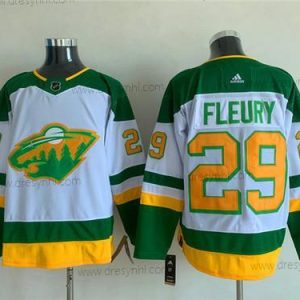 Minnesota Wild #29 Marc-Andre Fleury Bílý Zelená Sešitý dres – Pánské