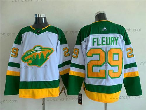 Minnesota Wild #29 Marc-Andre Fleury Bílý Zelená Sešitý dres – Pánské