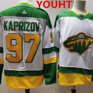 Minnesota Wild #97 Kirill Kaprizov 2021 Bílý Retro Sešitý NHL dres – Juniorské