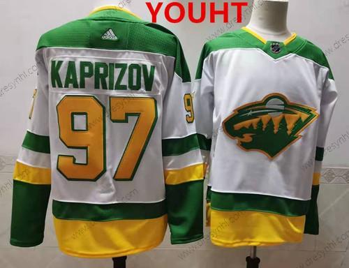 Minnesota Wild #97 Kirill Kaprizov 2021 Bílý Retro Sešitý NHL dres – Juniorské