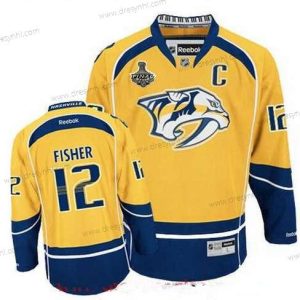 Nashville Predators #12 Mike Fisher Žlutá 2017 Stanley Cup Finals C Patch Sešitý NHL Reebok Hokejový dres – Pánské