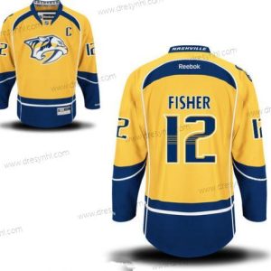 Nashville Predators #12 Mike Fisher Žlutá Domácí dres C Patch Sešitý NHL Reebok Hokejový dres – Pánské