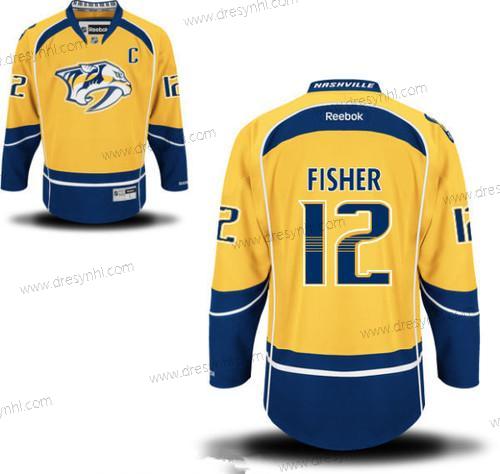 Nashville Predators #12 Mike Fisher Žlutá Domácí dres C Patch Sešitý NHL Reebok Hokejový dres – Pánské